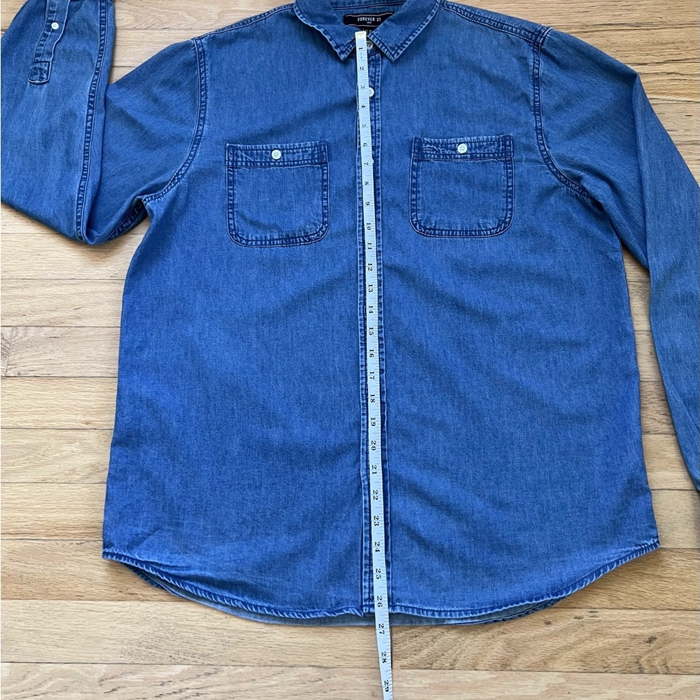 Forever 21 Men’s Blue Casual Button Down Jean Shirt - M - Picture 3 of 7